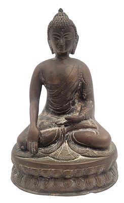 בודהה בורמזי במודרה על גבי עלה לוטוס, פסל ברונזה עתיק, גובה 20 ס"מ