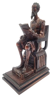 דון קישוט מגולף בעץ בעבודת אמן, פסל ספרדי איכותי, חתום, גובה 30 ס"מ