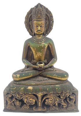 בודהה צ'אקראוורטין הודי קשמירי טכסי עתיק מפליז, יושב על לוטוס ואוחז במודרה כלי לקטורת, גובה 36 ס"מ.