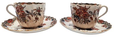 זוג ספלים ותחתיות פורצלן COPELAND LATE SPODE אנגליה 1894, חתומים