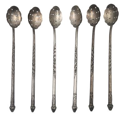 סט כפיות קשיות כסף 800 עתיקות, חתומות, אורך 20 ס"מ, משקל כולל 82 גרם