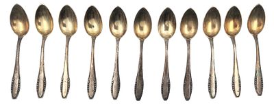 סט 11 כפיות כסף 800 גרמניות עתיקות, חתומות, אורך 10.5 ס"מ, משקל כולל 120 גרם