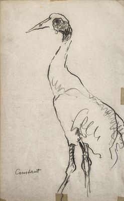 יוסף קונסטנט (1892-1969) חסידה, רישום עיפרון, חתום, 31X19 ס"מ