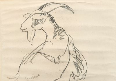 יוסף קונסטנט (1892-1969) עז, רישום עיפרון, חתום, 23X17 ס"מ