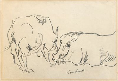 יוסף קונסטנט (1892-1969) זוג חזירי בר, רישום עיפרון, חתום, 35X25 ס"מ