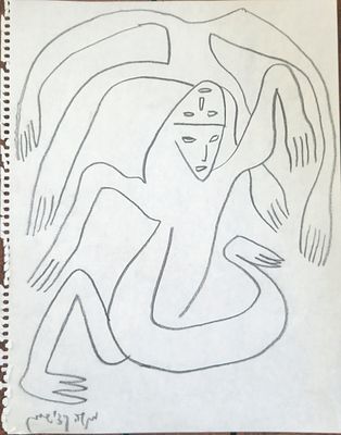 מנשה קדישמן (1932-2015) לידה, רישום עיפרון על נייר, חתום, 36X28 ס"מ