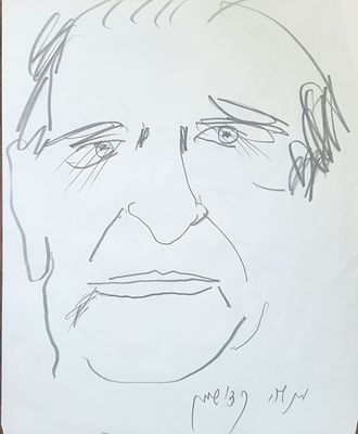מנשה קדישמן (1932-2015) פורטרט, רישום עיפרון על נייר, חתום, 27X20 ס"מ
