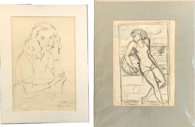 הנריק ברלוי (1894-1967ׂ) HENRYK BERLEWI שתי נערות, רישומים עיפרון על נייר, חתומים ומתוארכים 
