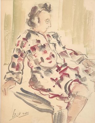 נחמיה שטנדל (1904-1991) דמות, אקוורל, חתום, 27X20 ס"מ