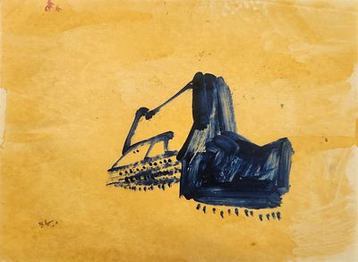 יגאל עוזרי (1958) גשר, שמן על נייר שעווה, חתום, 35X27 ס"מ