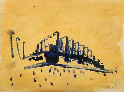 יגאל עוזרי (1958) גשר, שמן על נייר שעווה, חתום, 35X27 ס"מ