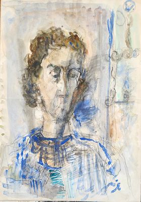 יחזקאל שטרייכמן (1908-1989) דיוקנה של צילה אשת האמן, טכניקה מעורבת על נייר, לא חתום, ניתן במתנה 