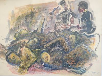 רודי לסר (1902-1988) RUDI LESSER, נאצים ויהודים בשואה, אקוורל, חתום ומתוארך 1944, 44X33 ס"מ