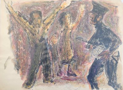 רודי לסר (1902-1988) RUDI LESSER, נאצים ויהודים בשואה, אקוורל, חתום ומתוארך 1944, 48X35 ס"מ