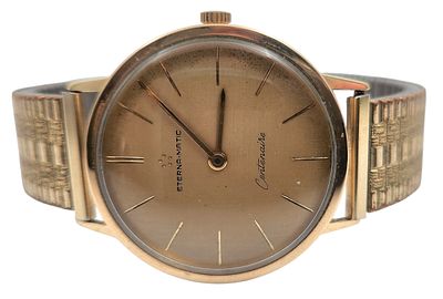 שעון יד ETERNA MATIC דגם CENTENAIRE, שוויץ, מצופה זהב, מצב עבודה, קוטר 35 מ"מ. 
"בית המכירות 
