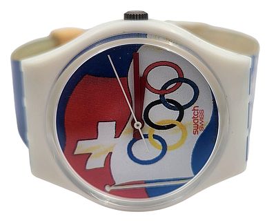 שעון יד SWATCH, שוויץ, אולימפיאדת אטלנטה 1996, במצב עבודה, קוטר 35 מ"מ. 
"בית המכירות אינו 