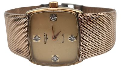 שעון יד LONGINES, שוויץ, מוזהב, במצב עבודה, קוטר 26 ס"מ. 
"בית המכירות אינו מתחייב לתקינות של 