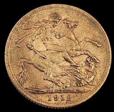 מטבע סוברין 1912 זהב 22K, קוטר 22 מ"מ, משקל 7.98 גרם