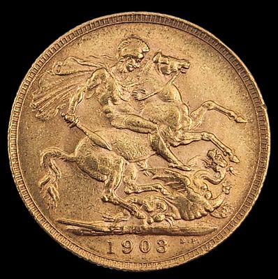 מטבע סוברין 1903 זהב 22K, קוטר 22 מ"מ, משקל 7.98 גרם