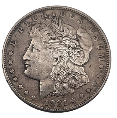 מטבע כסף 900, 1 דולר מורגן 1921, קוטר 38 מ"מ, משקל 26.7 גרם