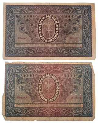 שני שטרות 5000 מארק פולני 1920, מצבים שונים
