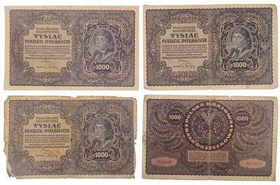 לוט 4 שטרות 1000 מארק פולין 1919, מצבים שונים