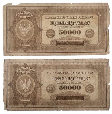 לוט 2 שטרות 50 אלף מארק פולין 1922, מצבים שונים