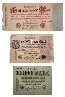 לוט 3 שטרות רייכסבנק מארק גרמני 1923, מצבים שונים