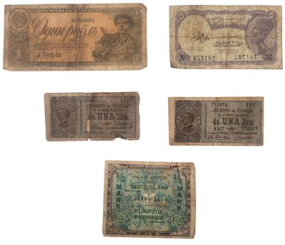 לוט 5 שטרות עתיקים, רוסיה, מצרים, איטליה וגרמניה, מצבים שונים
