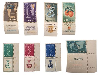 לוט 8 בולים, יום העצמאות, 1956, מועדים לשמחה, 1956, מועדים לשמחה, 1957, סדרת בטחון ישראל, 1957 