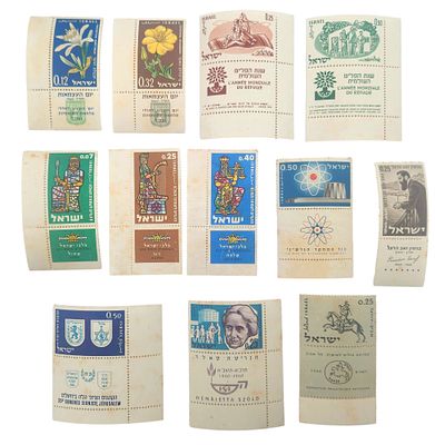 לוט 12 בולים 1960, יום העצמאות, שנת הפליט, מועדים לשמחה, 100 שנה להולדת הרצל, תביב, הנרייטה 