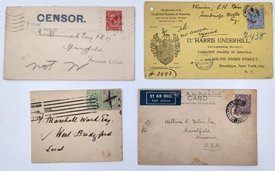 לוט 3 מעטפות וגלויה מבוילות אנגליה 1905-1917