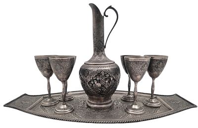סט למשקה כסף 84, איספהן, פרס, 1920 בקירוב, עבודת יד של האמן "پروش" - "Mohammad Bagher 