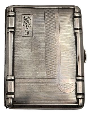 קופסת סיגריות כסף 800 עתיקה, נושאת הקדשה בעברית משנת 1931 תרצ"א, חתומה, אורך 8 ס"מ, משקל 48 גרם