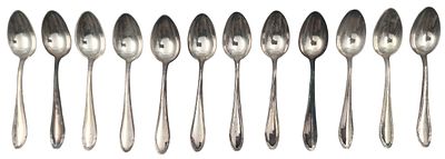 סט 12 כפיות כסף 800 גרמניות עתיקות, חתומות, אורך 11 ס"מ משקל 158 גרם.