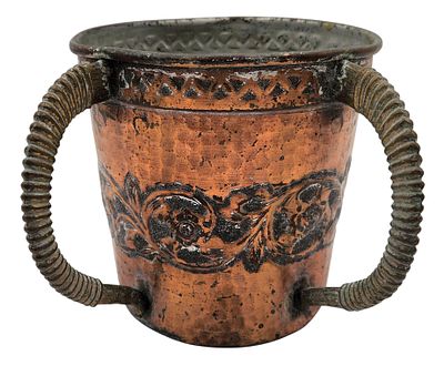 נטלה גדולה נחושת בציפוי בדיל פנימי "אופנהיים" "OPPENHEIM" ישראליאנה מוקדמת, מעוטרת ריקוע יד, 