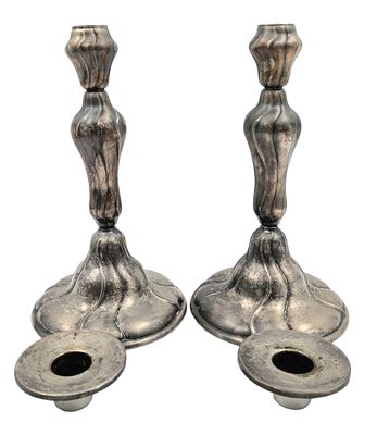 זוג פמוטים "WMF" גרמניה, עתיקים מצופים כסף, בזיכים מתפרקים לניקוי, חתומים, גובה 25 ס"מ