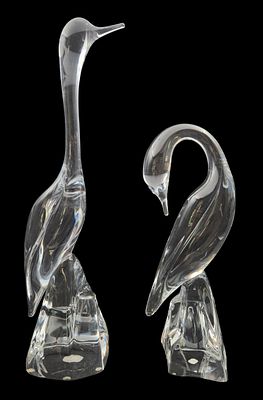 זוג אנפות גדולות קריסטל "DAUM FRANCE" צרפת, כבדות ואיכותיות, חתומות, לאחת צ'יפ מינורי בבסיס 