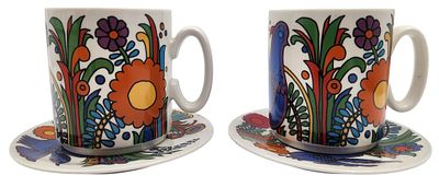 זוג ספלי מאג ותחתיות פורצלן "VILLEROY &amp; BOCH" לוקסמבורג, דגם ACAPULCO, חתומים.