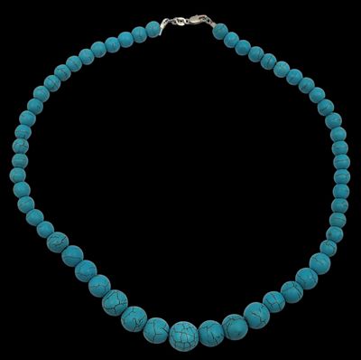 מחרוזת טורקיז טבעי מדורגת, סוגר כסף 925, אורך 49 ס"מ