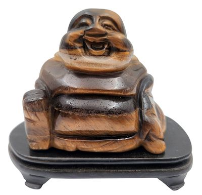 בודהה מפוסל בטייגר איי טבעי על בסיס עץ, גובה כולל 8 ס"מ