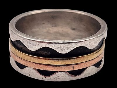 טבעת כסף גדולה משולבת זהב, מידה 66, משקל 11 גרם