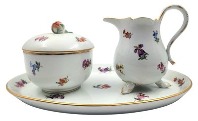 סט לקפה וסוכר פורצלן MEISSEN גרמניה, חתום, אורך 27 ס"מ, גובה 12 ס"מ