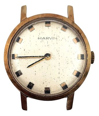 שעון זהב 18K מכני MARVIN שווייץ, מצב עבודה, קוטר 25 מ"מ, משקל 13 גרם. 
"בית המכירות אינו מתחייב 