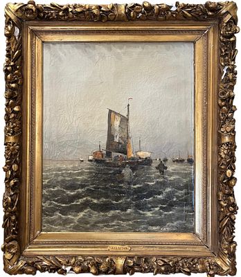 John Claiton (1859-1914). Морской пейзаж с торговыми лоханками. Австрия. Начало 20 века. 