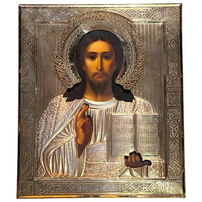 Икона Господь Вседержитель. Российская империя, вторая половина 19 века. 
Доска, оклад 