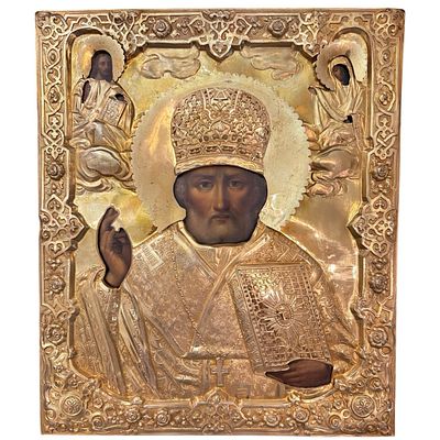 Икона Николая Чудотворца. Российская империя, Санкт-Петербург, 1865 год. 
Доска, оклад 