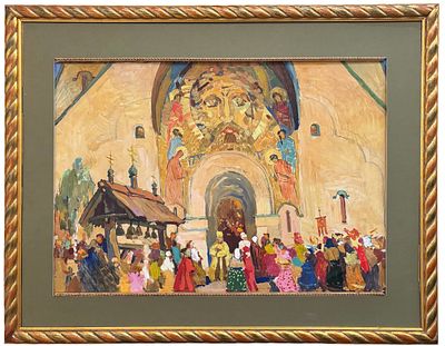 [Экспертиза ЦХЭ им. И.Е. Репина] Федоровский Федор Федорович (1883-1955). У церкви. Эскиз 