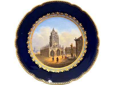 Декоративная тарелка с пейзажем "Bern Cathedral" (Бернский собор Berner M&uuml;nster) . Италия. 