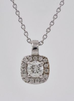 14K gold necklace with a pendant in the shape of a cushion square set with completely natural 